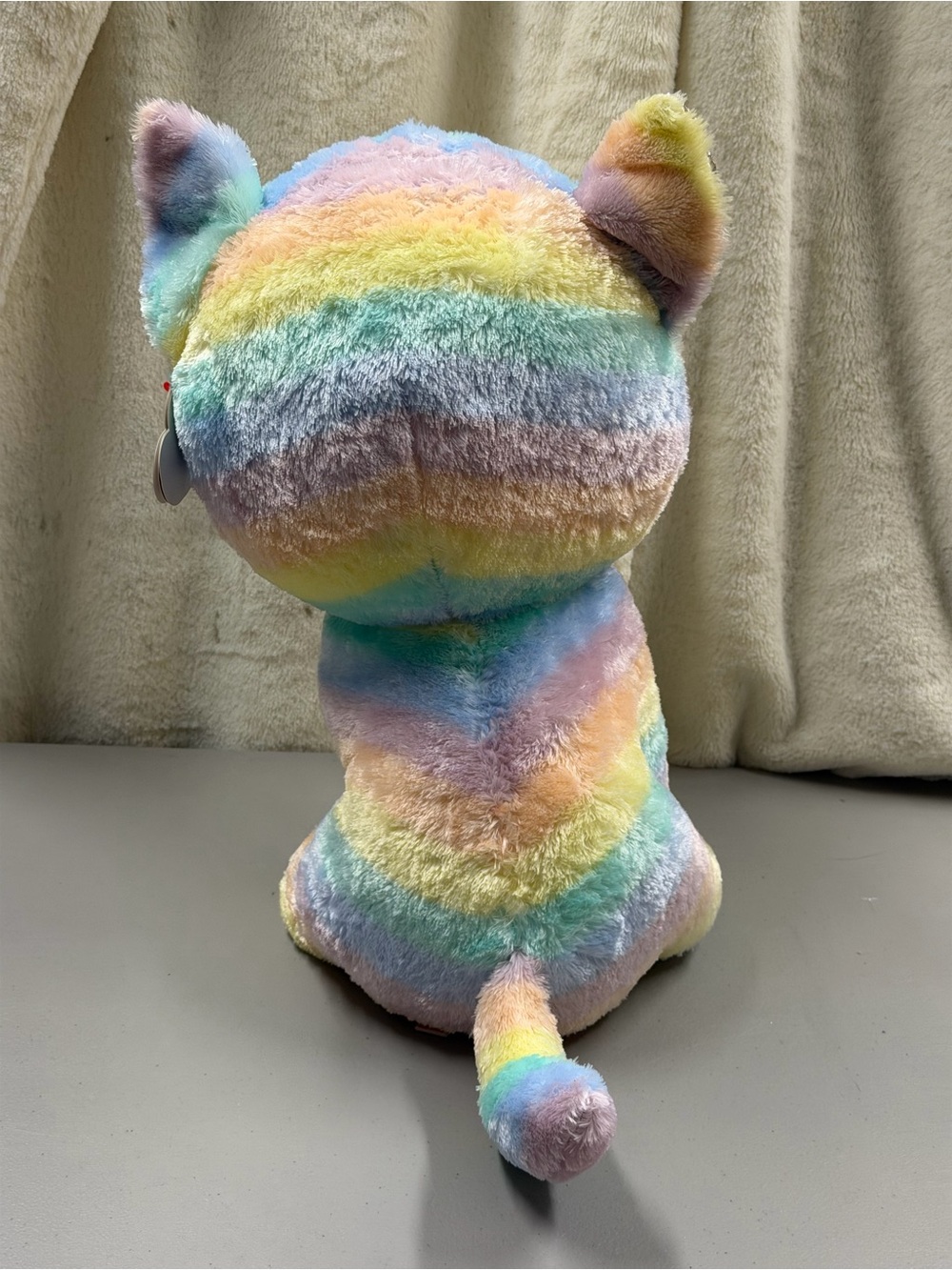 Plush Rainbow Striped Kitty with Big Sparkle Eyes - Picture 4 of 9